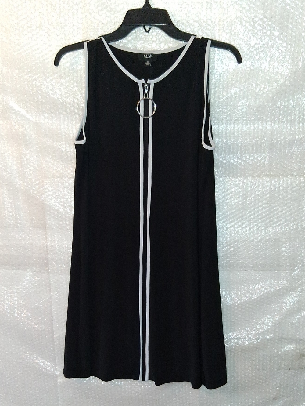MSK Black Dress with White Piped Trim and Ring Zipper